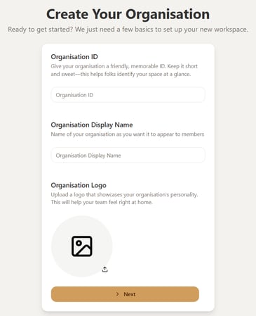 An empty Org creation screen